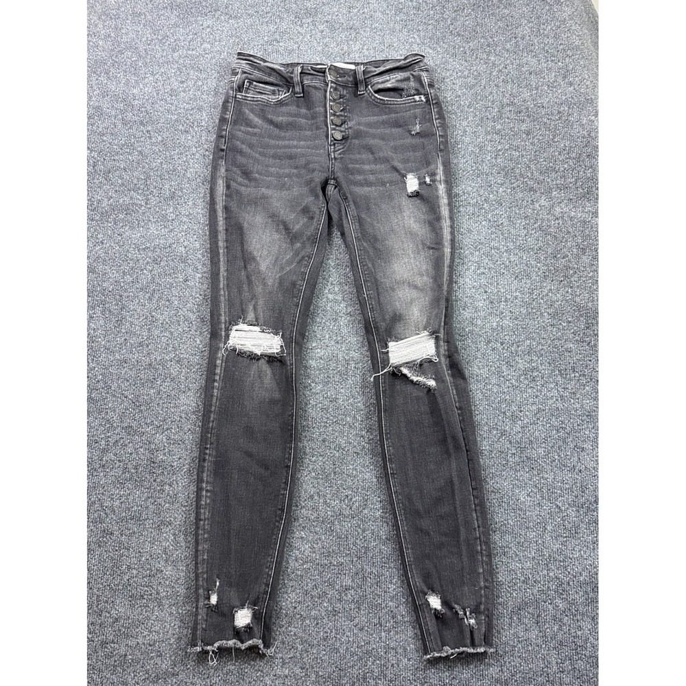 Bridge by GLY Mid Rise Ankle Skinny Jeans Womens 28 Black Distressed Button Fly